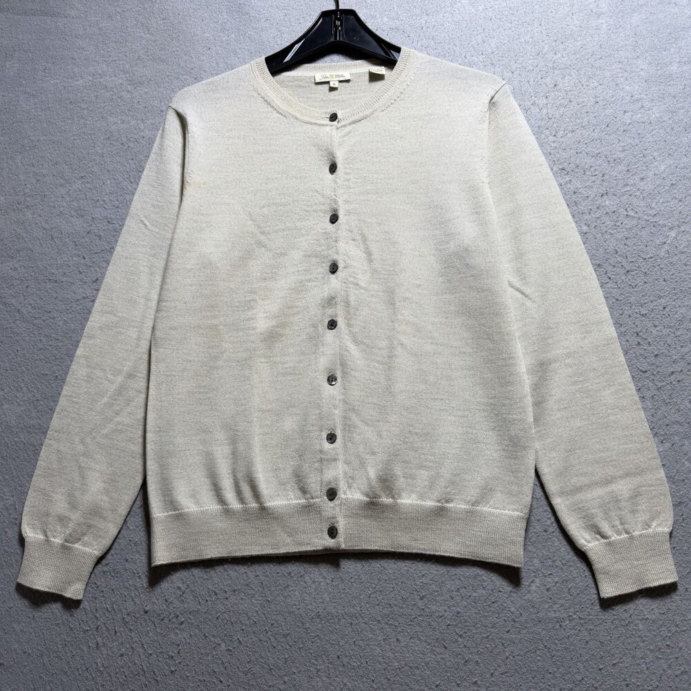 Peter Millar Cardigan Sweater Womens Size Medium Beige Extra Fine Italian Merino